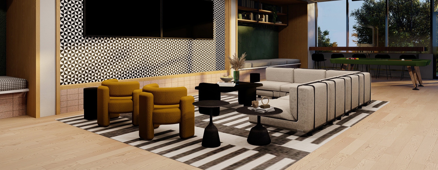 living room with couch and chairs